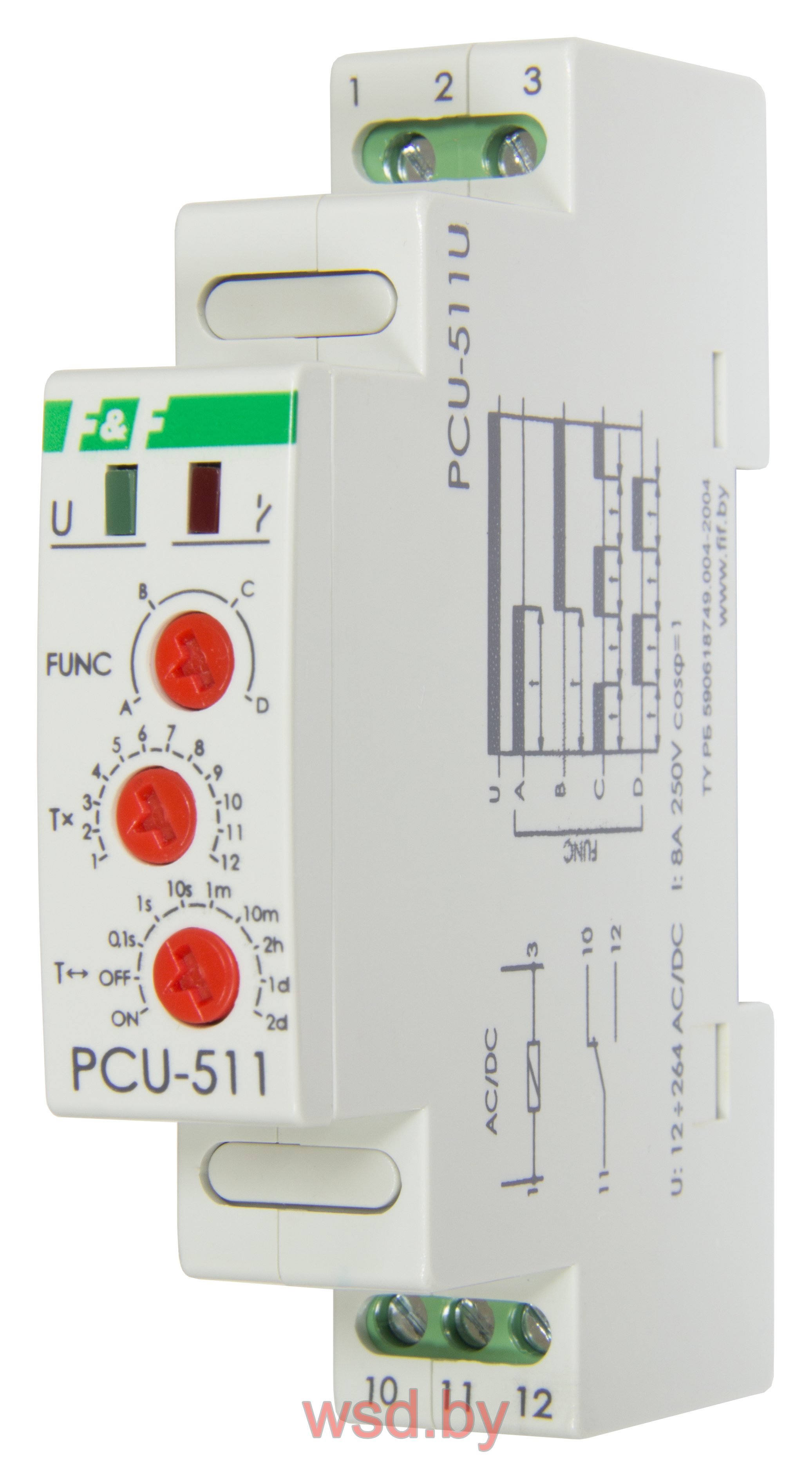 PCU-511U многофункциональное, 1 модуль, монтаж на DIN-рейке 12-264В AC/DC 8А 1NO/NC IP20